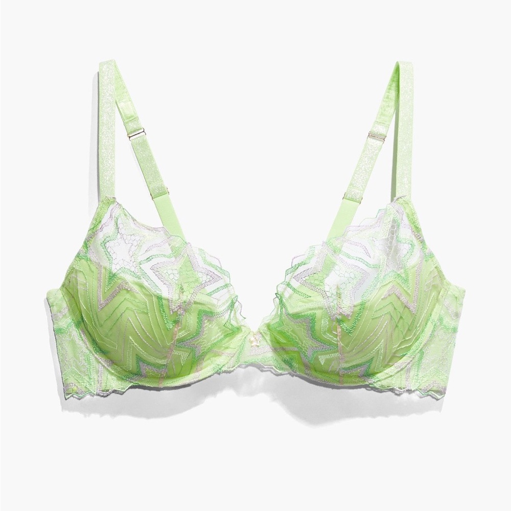 Savage X Fenty Shining Star lime green Embroidered Unlined Demi Bra size 38DD - Picture 2 of 12